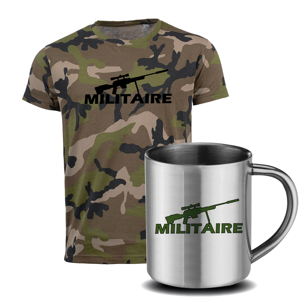 ensemble camouflage tee shirt et mug inox